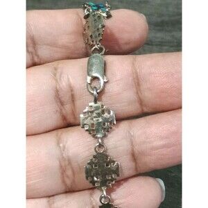 Jerusalem Cross Sterling Silver Opal Vintage Bracelet